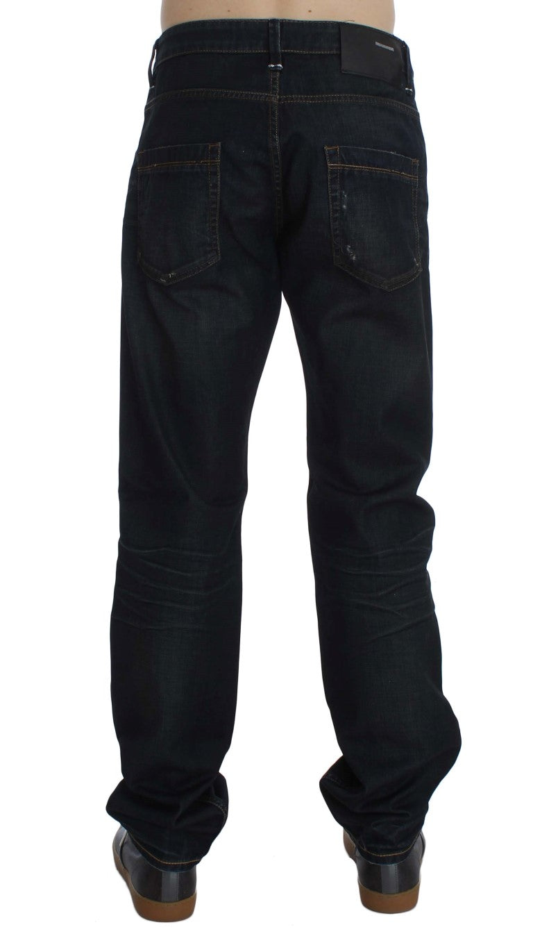 Eight Blue Wash Cotton Denim Straight Fit Jeans