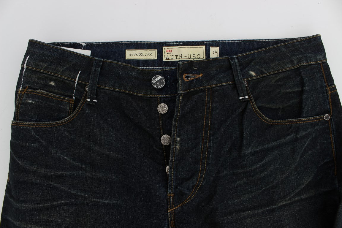 Eight Blue Wash Cotton Denim Straight Fit Jeans