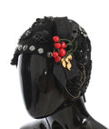Dolce & Gabbana Black Crystal Gold Cherry Brooch Hat