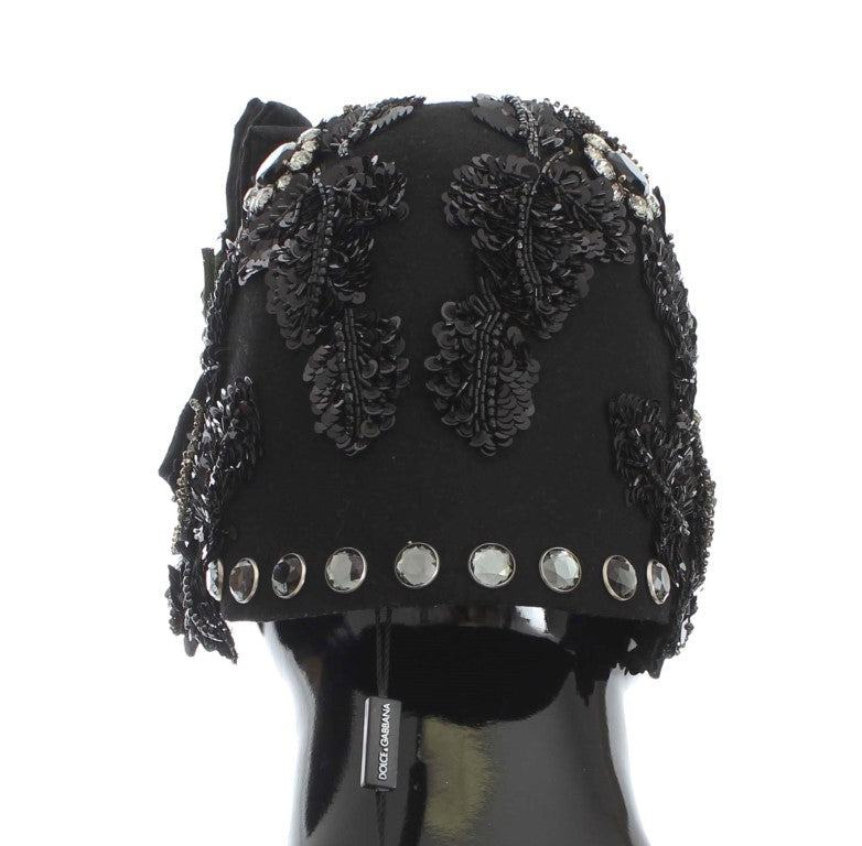 Dolce & Gabbana Black Crystal Gold Cherry Brooch Hat