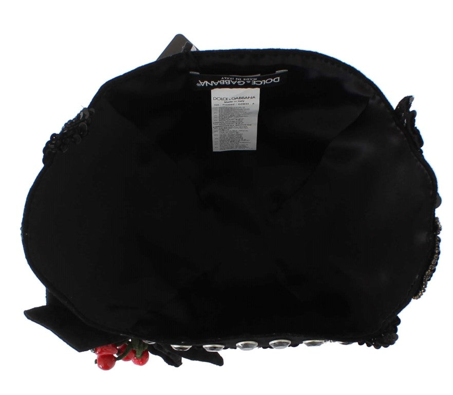 Dolce & Gabbana Black Crystal Gold Cherry Brooch Hat