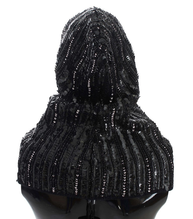 Dolce & Gabbana Black Knitted Sequin Hooded Scarf Hat