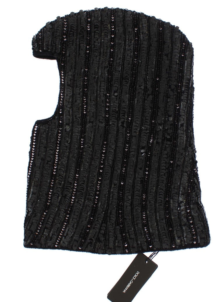Dolce & Gabbana Black Knitted Sequin Hooded Scarf Hat