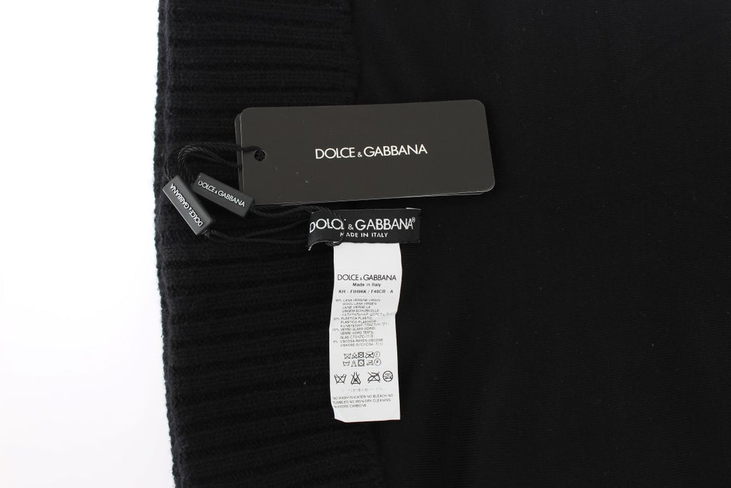 Dolce & Gabbana Black Knitted Sequin Hooded Scarf Hat
