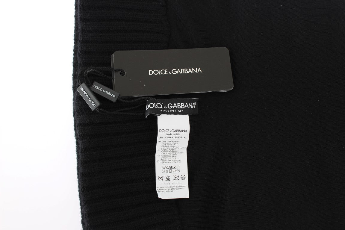 Dolce & Gabbana Black Knitted Sequin Hooded Scarf Hat