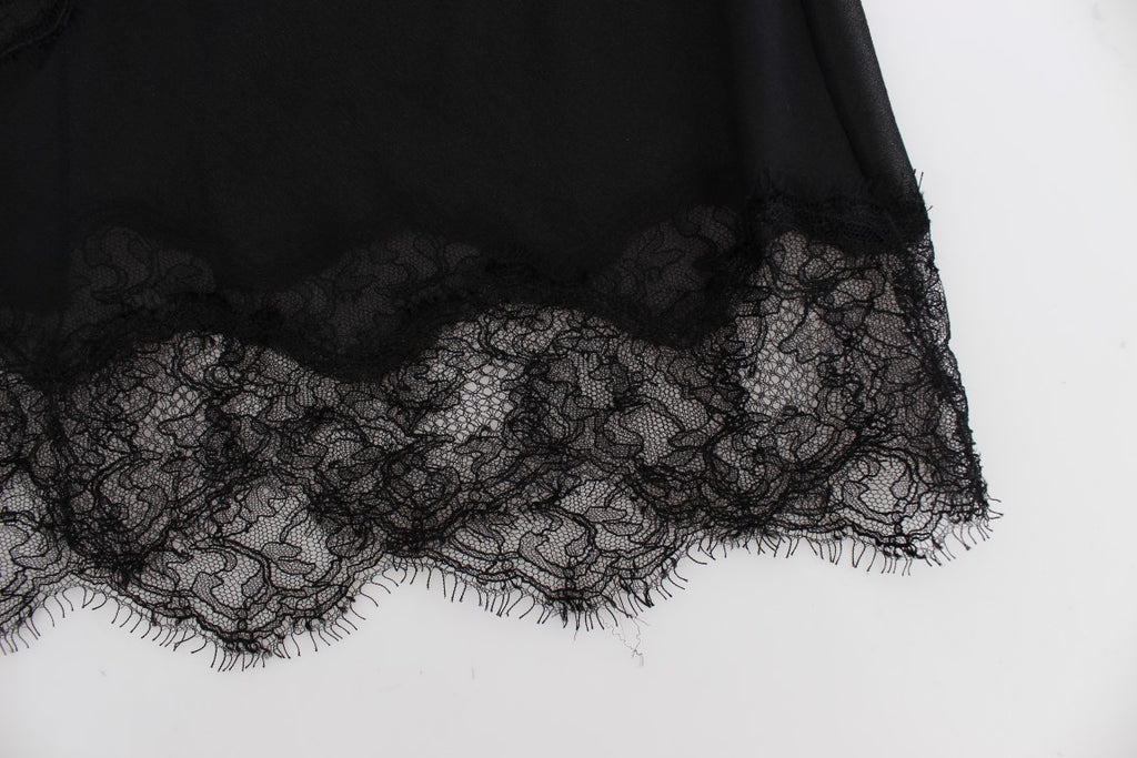 Dolce & Gabbana Schwarzes Seidenunterwäsche-Top mit floraler Spitze