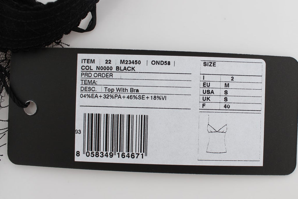 Dolce & Gabbana Schwarzes Seidenunterwäsche-Top mit floraler Spitze