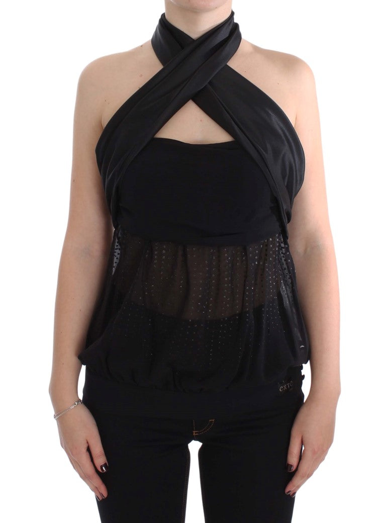 Exte Schwarzer Halsausschnitt Wickeltop Bluse