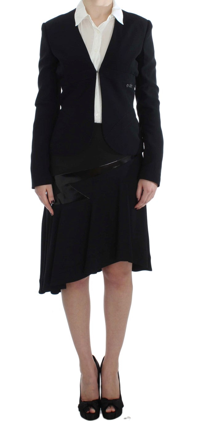 Exte Black Blue Two Piece Skirt Suit &amp