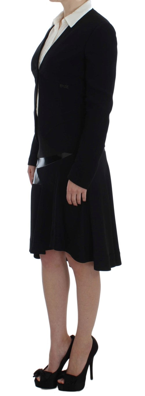 Exte Black Blue Two Piece Skirt Suit &amp