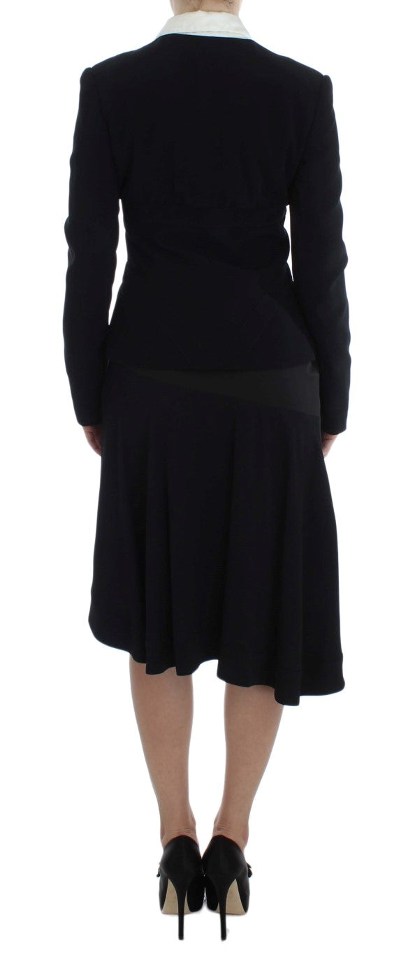 Exte Black Blue Two Piece Skirt Suit &amp