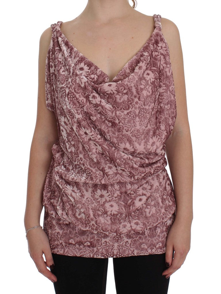 Exte Pink Viscose Silk Floral Print Blouse Top