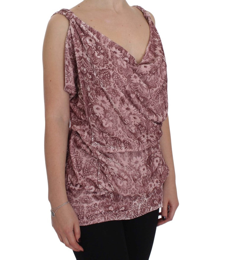 Exte Pink Viscose Silk Floral Print Blouse Top