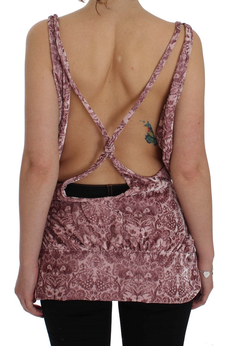 Exte Pink Viscose Silk Floral Print Blouse Top