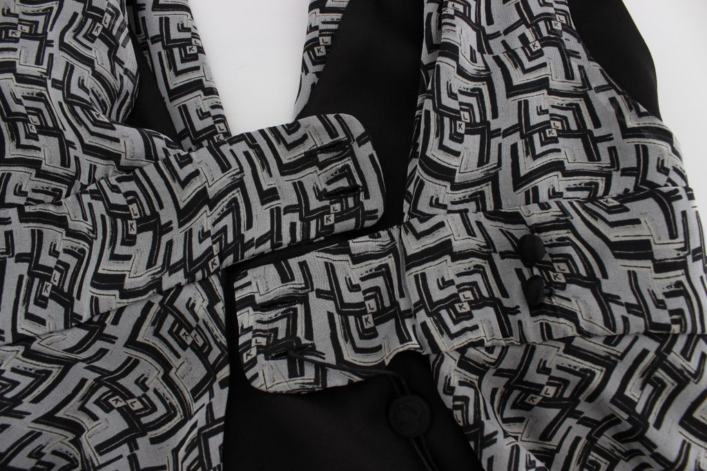Karl Lagerfeld Graues Schwarzes Seidenblusentop