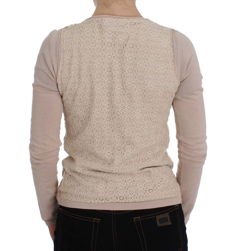 PINK MEMORIES Pink floral wrap sweater with lace