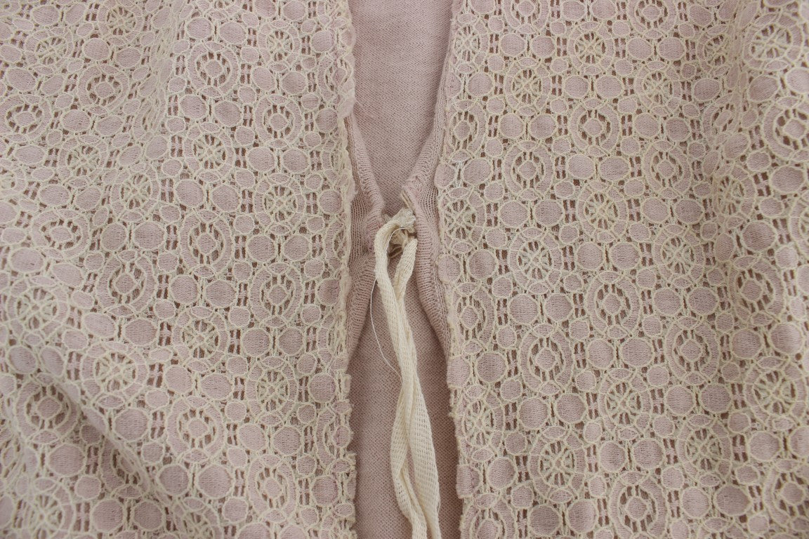 PINK MEMORIES Pink floral wrap sweater with lace
