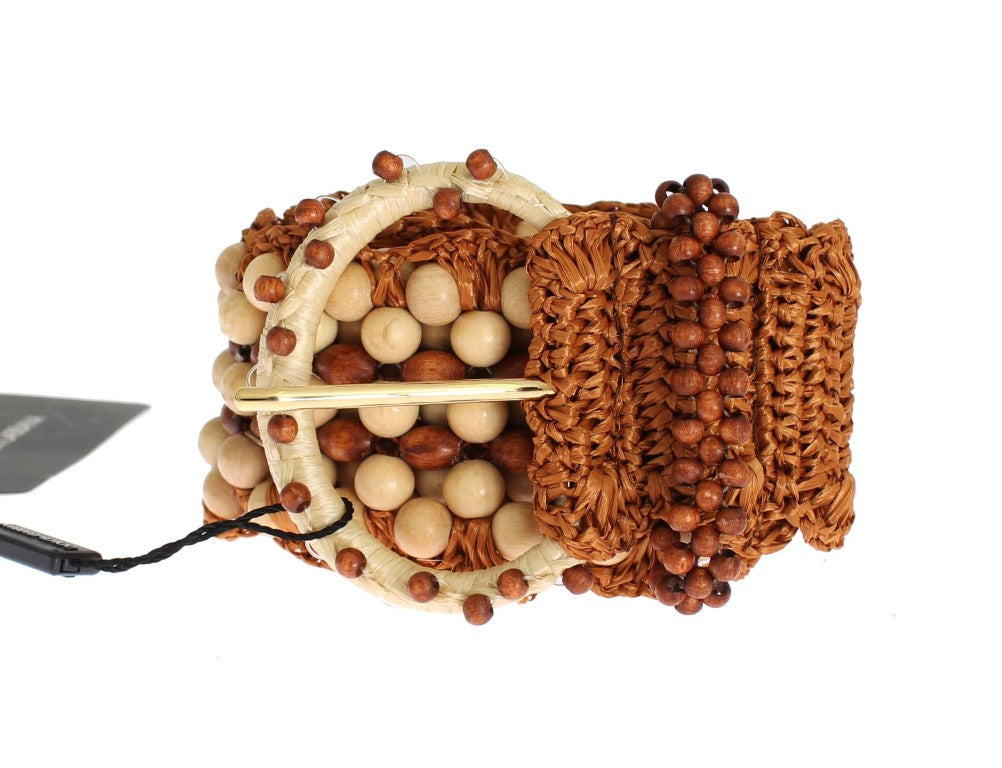 Dolce & Gabbana Brauner Raffia Holz Perlen breiter Taillengürtel