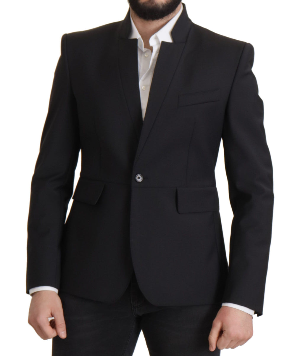 Dolce & Gabbana Schwarzer Wollmantel einreihig Männer Blazer