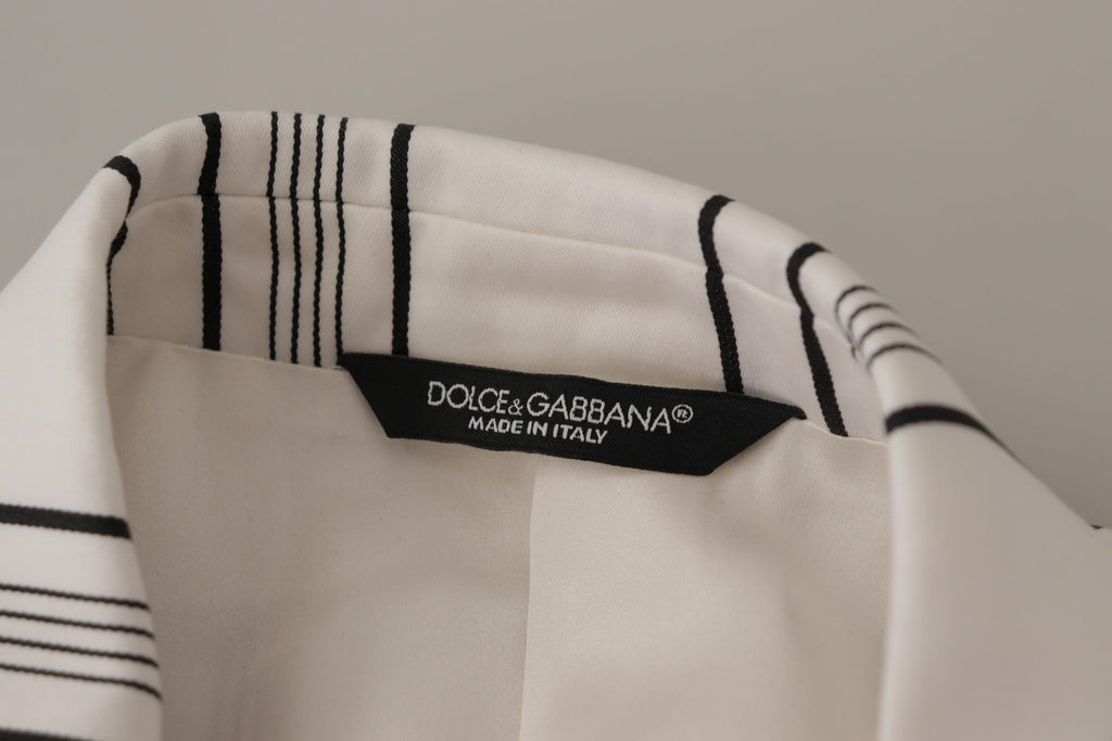 Dolce & Gabbana Weiß gestreifter einreihiger Blazer aus Baumwolle