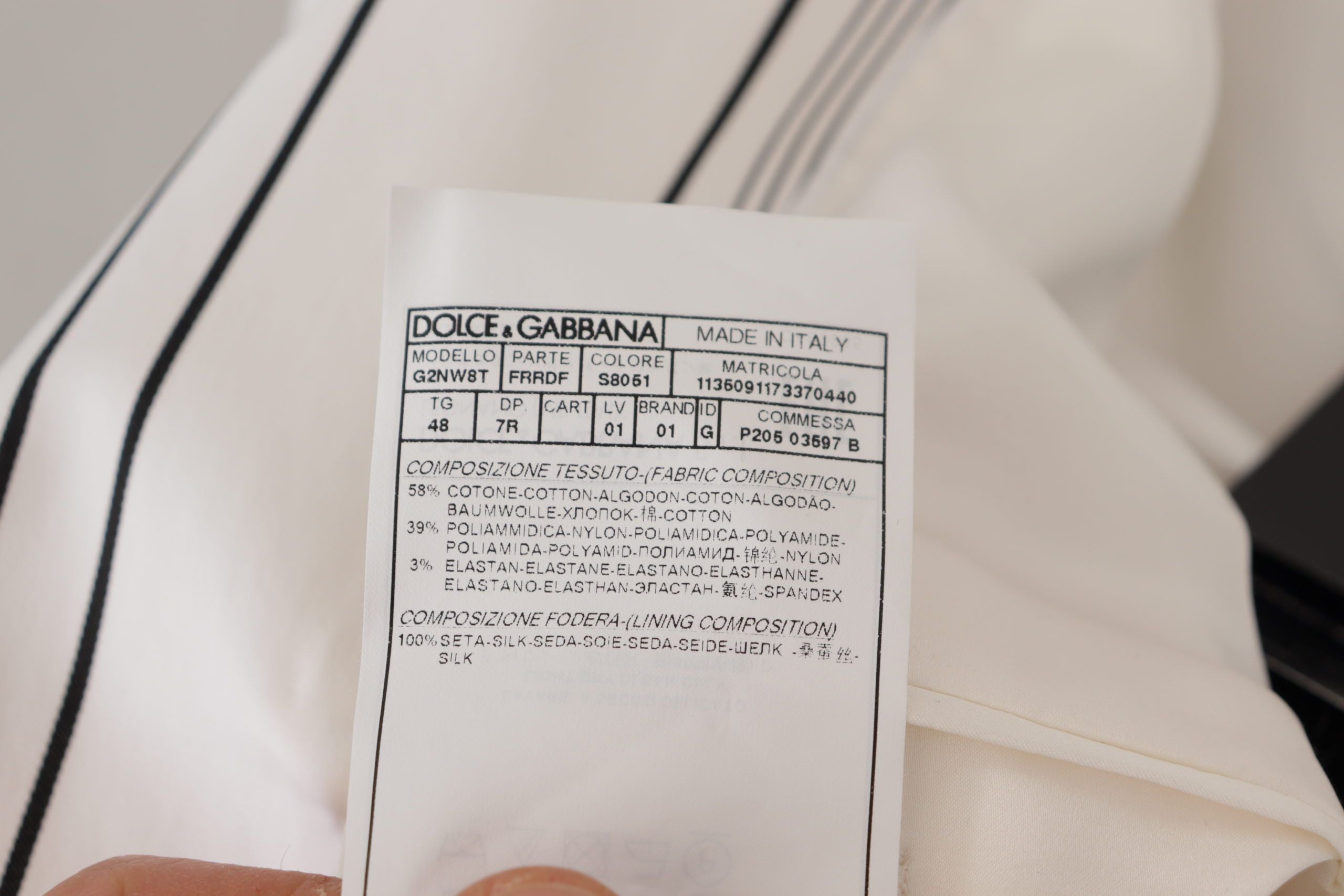 Dolce & Gabbana Weiß gestreifter einreihiger Blazer aus Baumwolle
