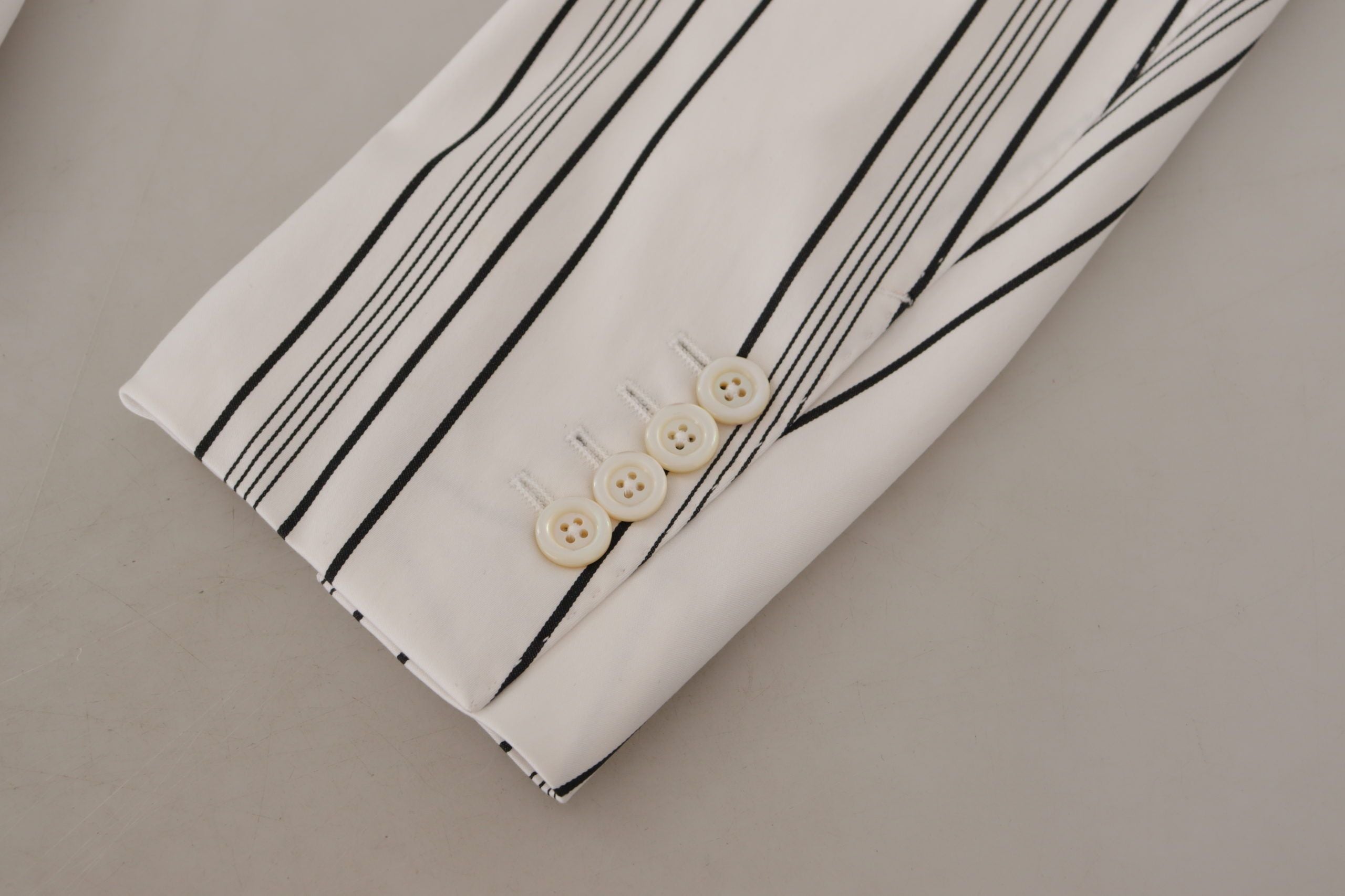Dolce & Gabbana Weiß gestreifter einreihiger Blazer aus Baumwolle