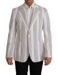 Dolce & Gabbana Weiß gestreifter einreihiger Blazer aus Baumwolle