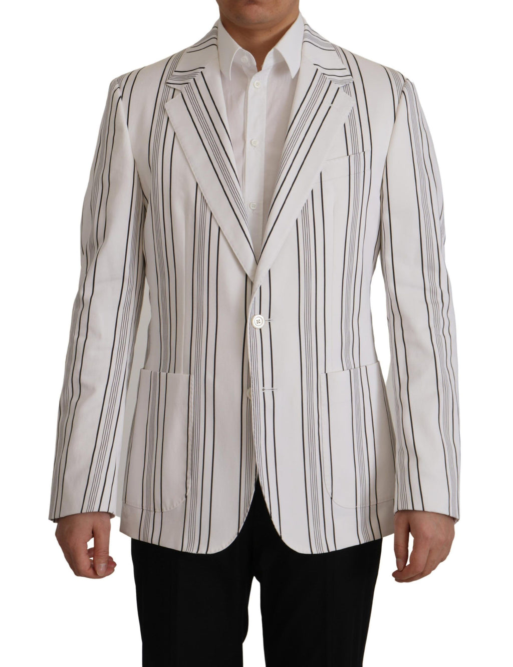 Dolce & Gabbana Weiß gestreifter einreihiger Blazer aus Baumwolle