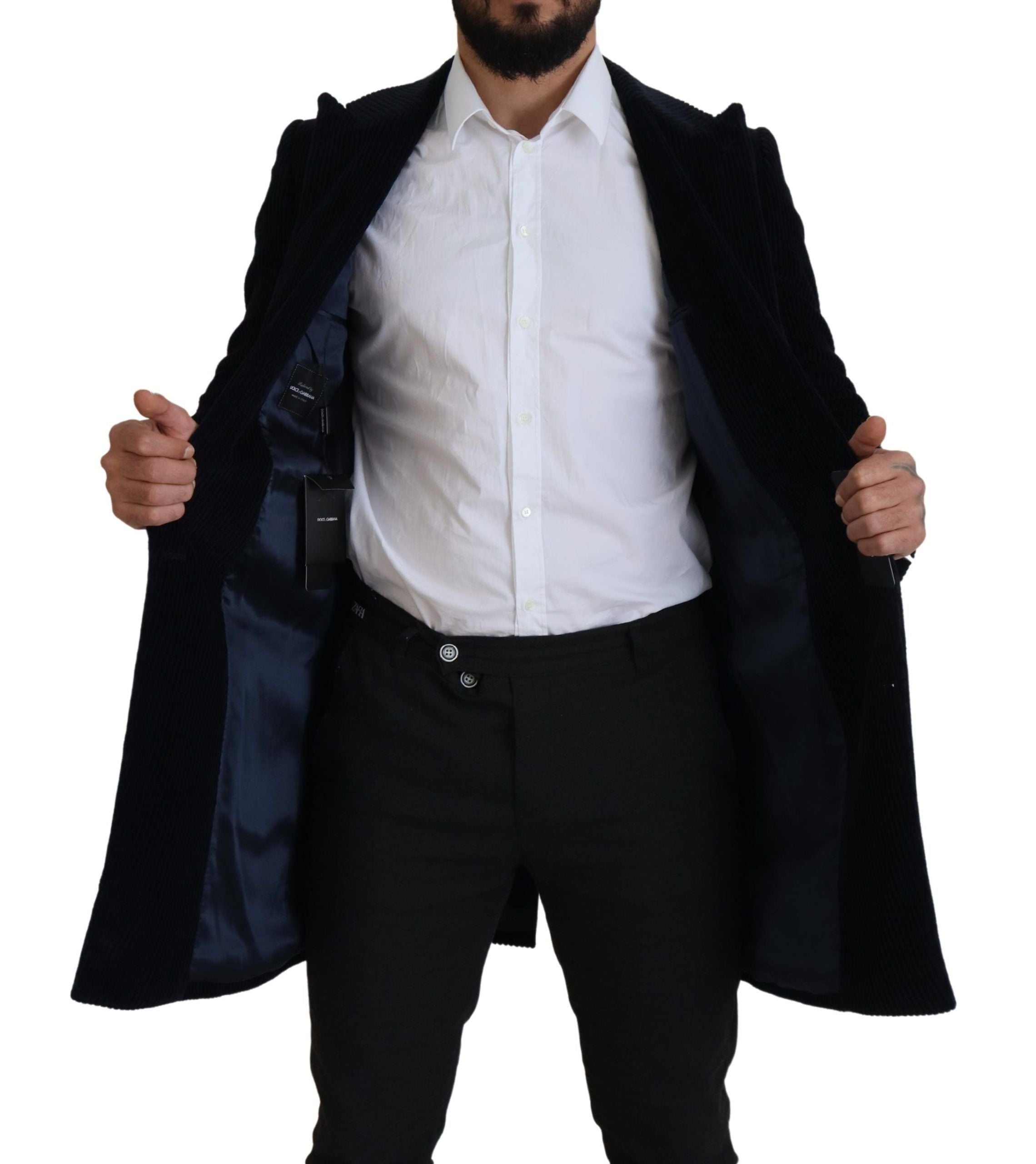 Dolce & Gabbana Black Cotton Cardigan Long Coat Men's Jacket