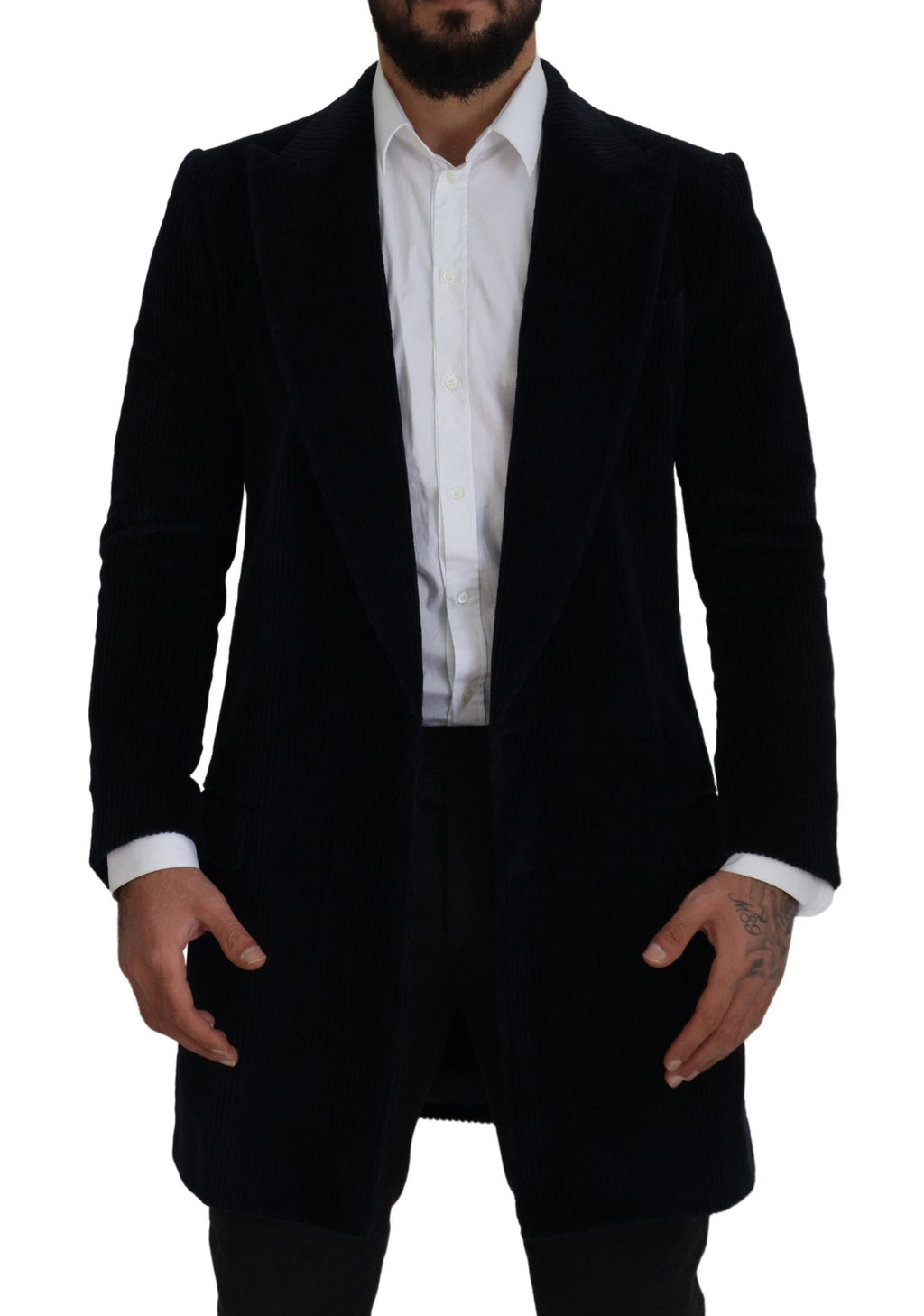 Dolce & Gabbana Schwarzer Baumwoll-Cardigan Langer Mantel Männer Jacke