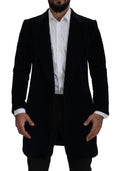 Dolce & Gabbana Schwarzer Baumwoll-Cardigan Langer Mantel Männer Jacke