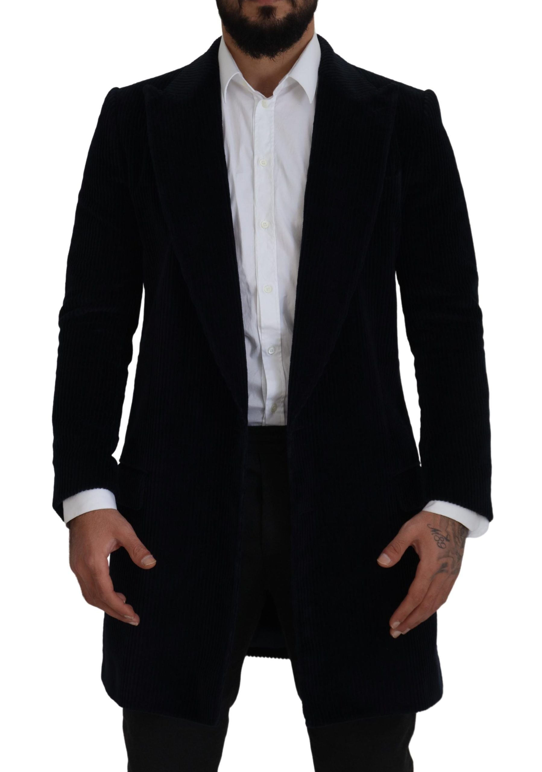Dolce & Gabbana Schwarzer Baumwoll-Cardigan Langer Mantel Männer Jacke