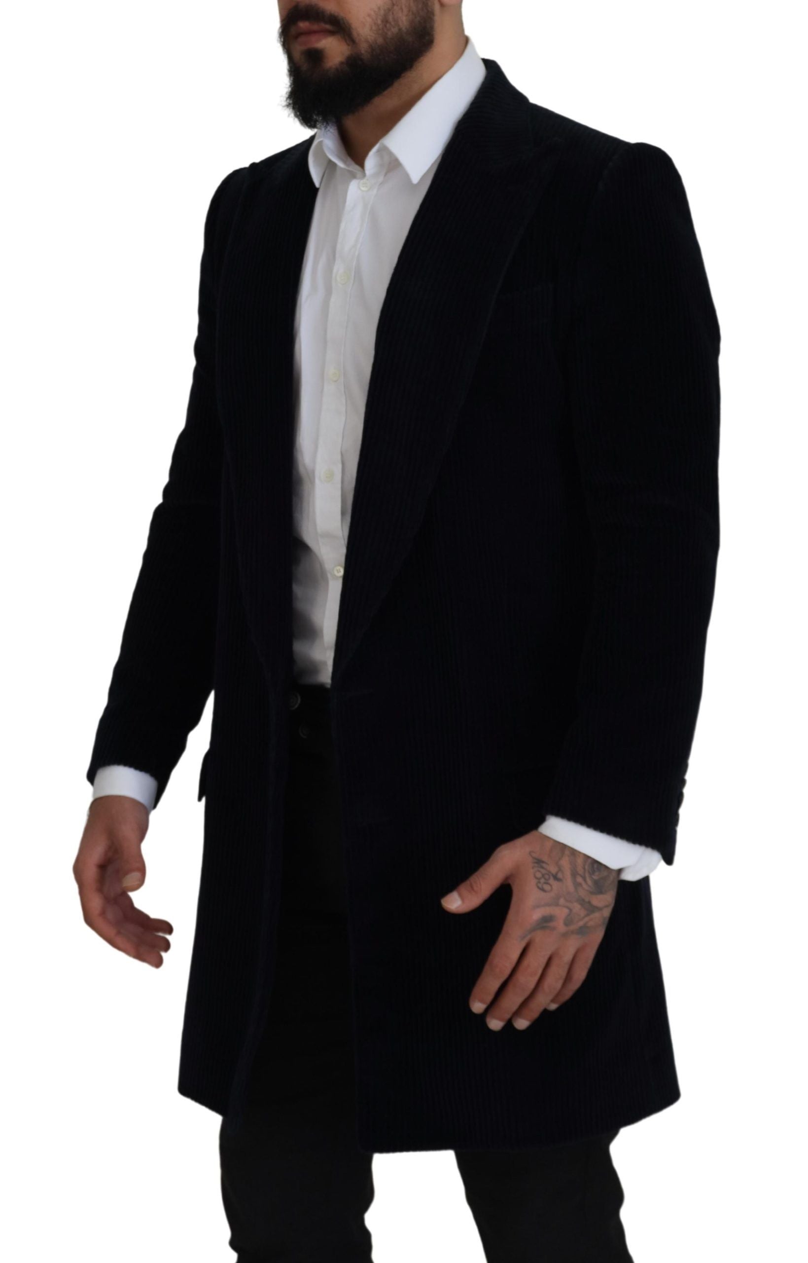 Dolce & Gabbana Schwarzer Baumwoll-Cardigan Langer Mantel Männer Jacke