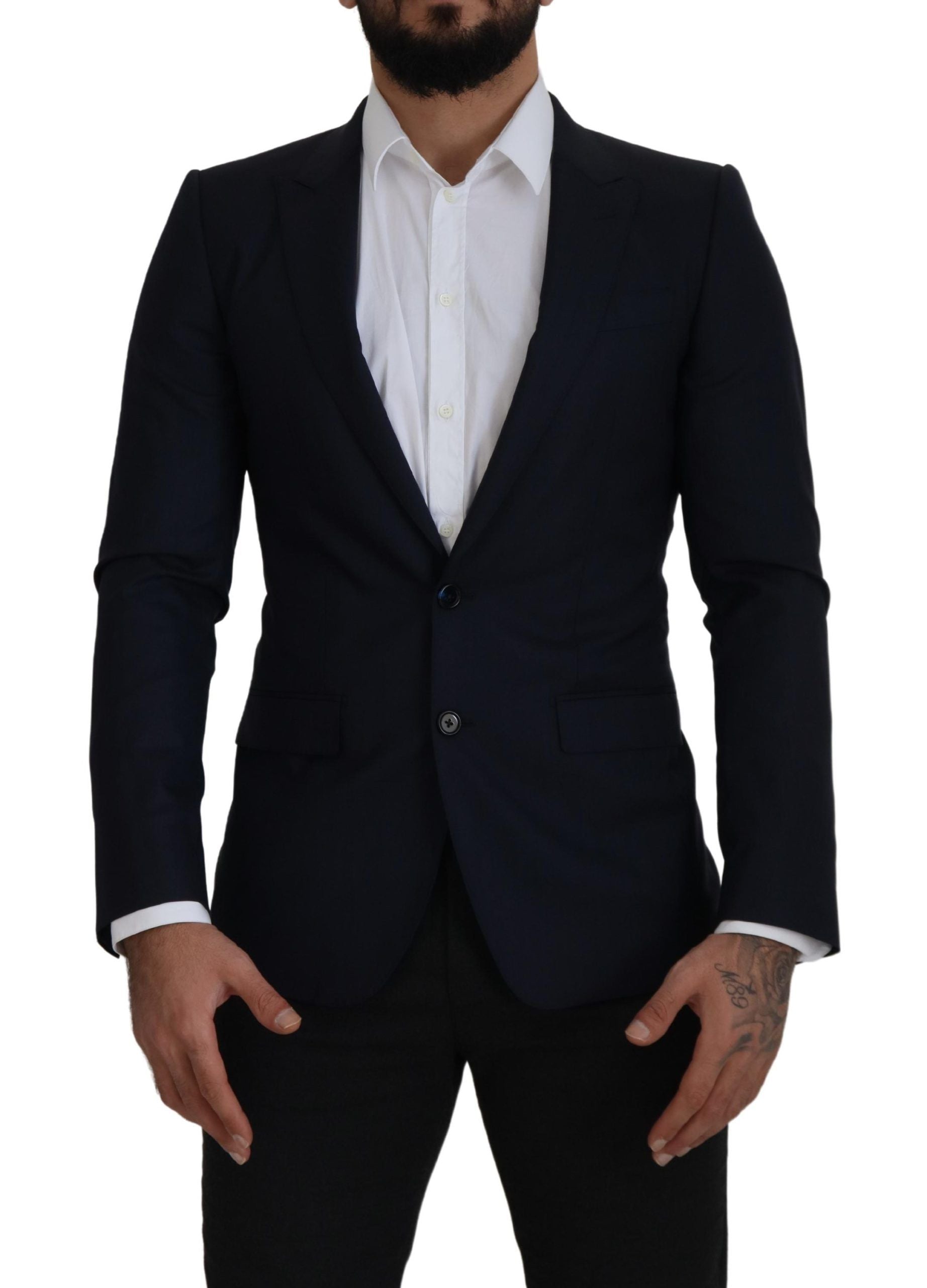 Dolce & Gabbana Blue Single-Breasted Wool Coat Blazer