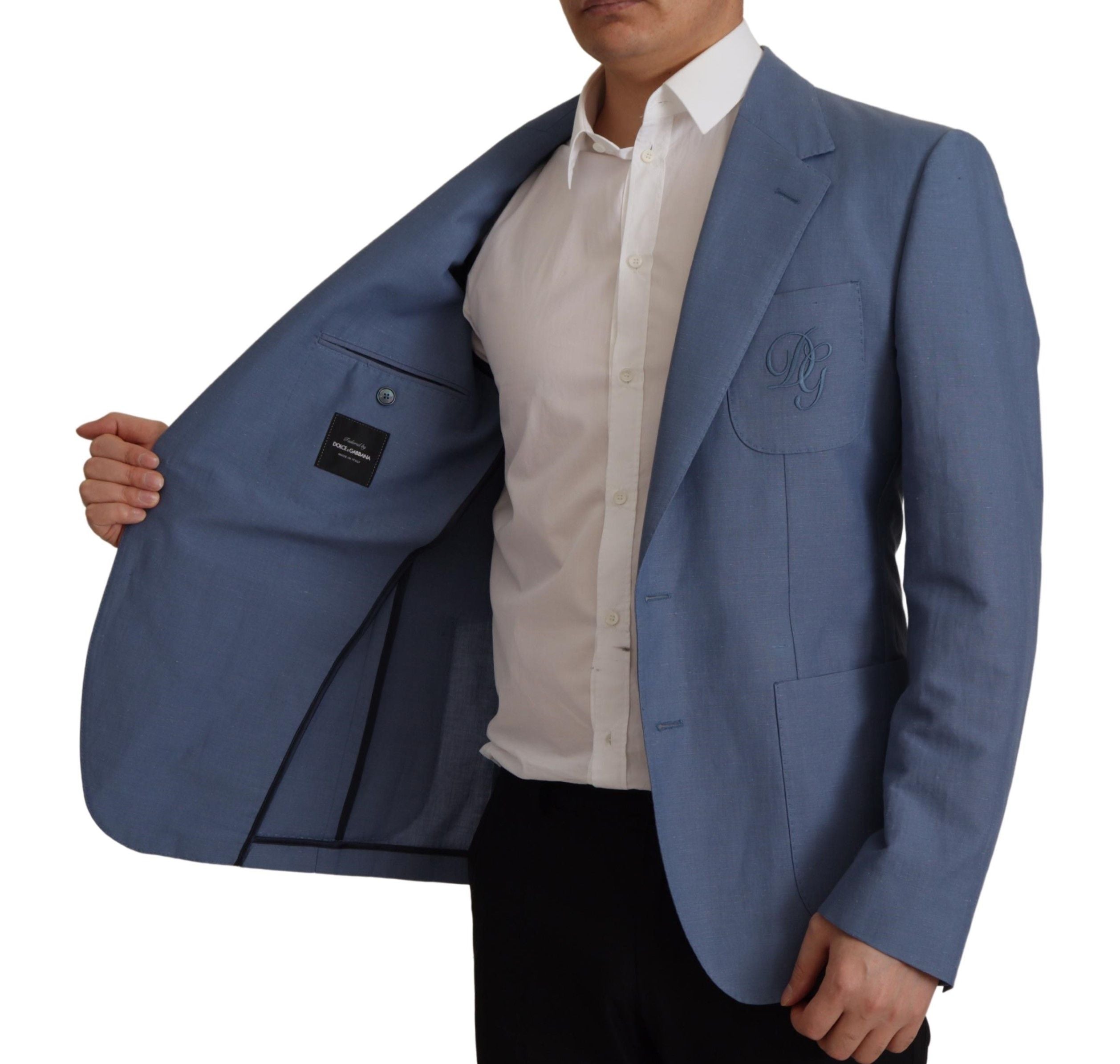 Dolce & Gabbana Blue Single-Breasted Logo Blazer Jacket