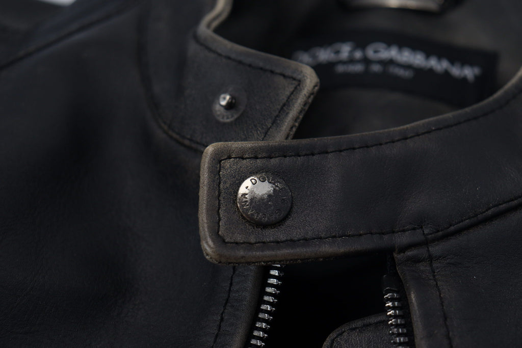 Dolce & Gabbana Schwarzer Leder Bikermantel mit Reißverschluss Jacke