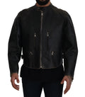 Dolce & Gabbana Black Leather Biker Coat with Zipper Jacket