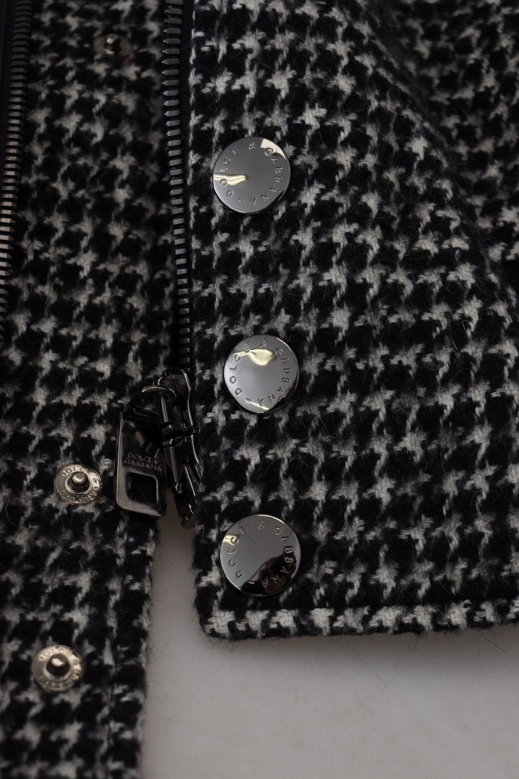 Dolce & Gabbana Black Polyester Houndstooth Bomber Jacket