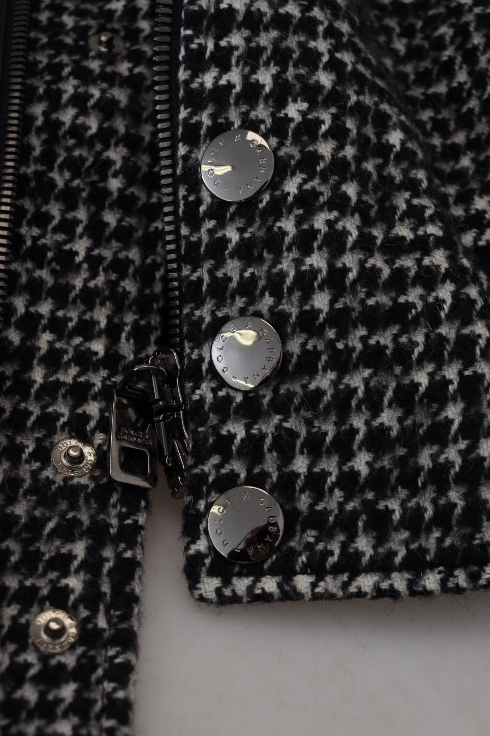 Dolce & Gabbana Black Polyester Houndstooth Bomber Jacket
