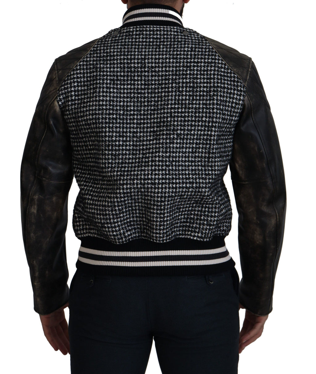 Dolce & Gabbana Black Polyester Houndstooth Bomber Jacket