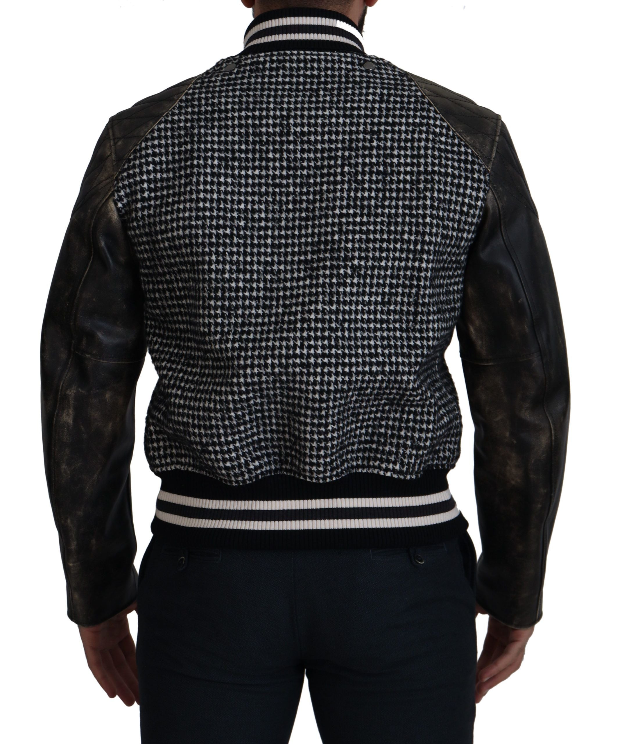 Dolce & Gabbana Black Polyester Houndstooth Bomber Jacket
