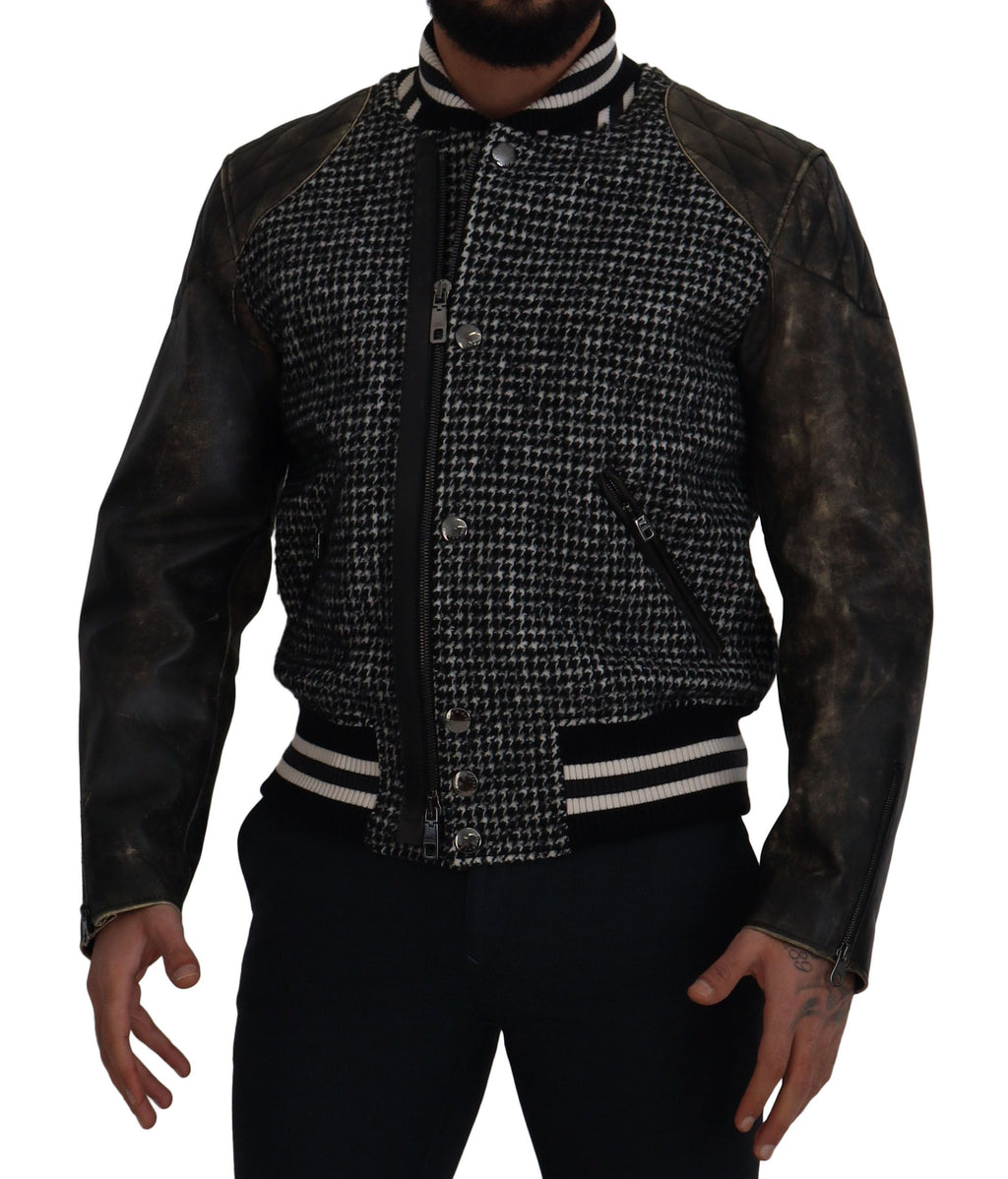 Dolce & Gabbana Black Polyester Houndstooth Bomber Jacket