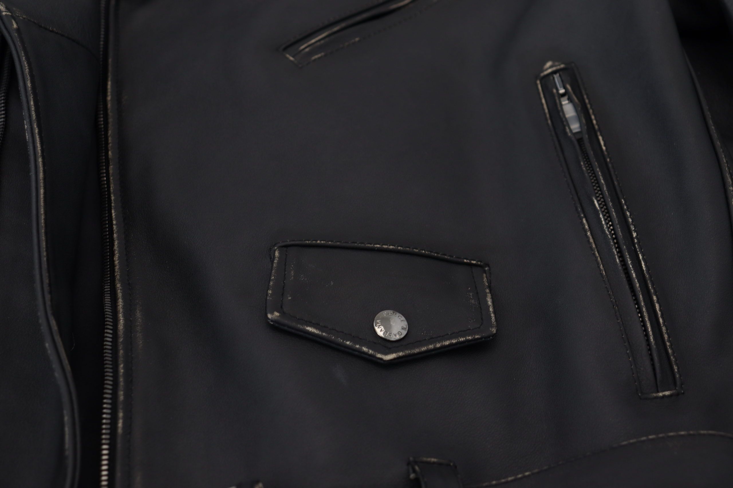 Dolce & Gabbana Schwarzer Leder Bikermantel Zipper Jacke