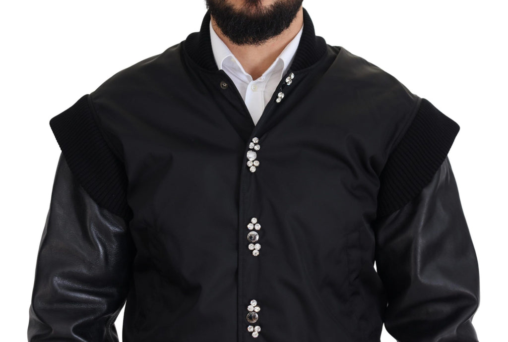 Dolce & Gabbana Black Nylon Crystal Coat Buttons Jacket