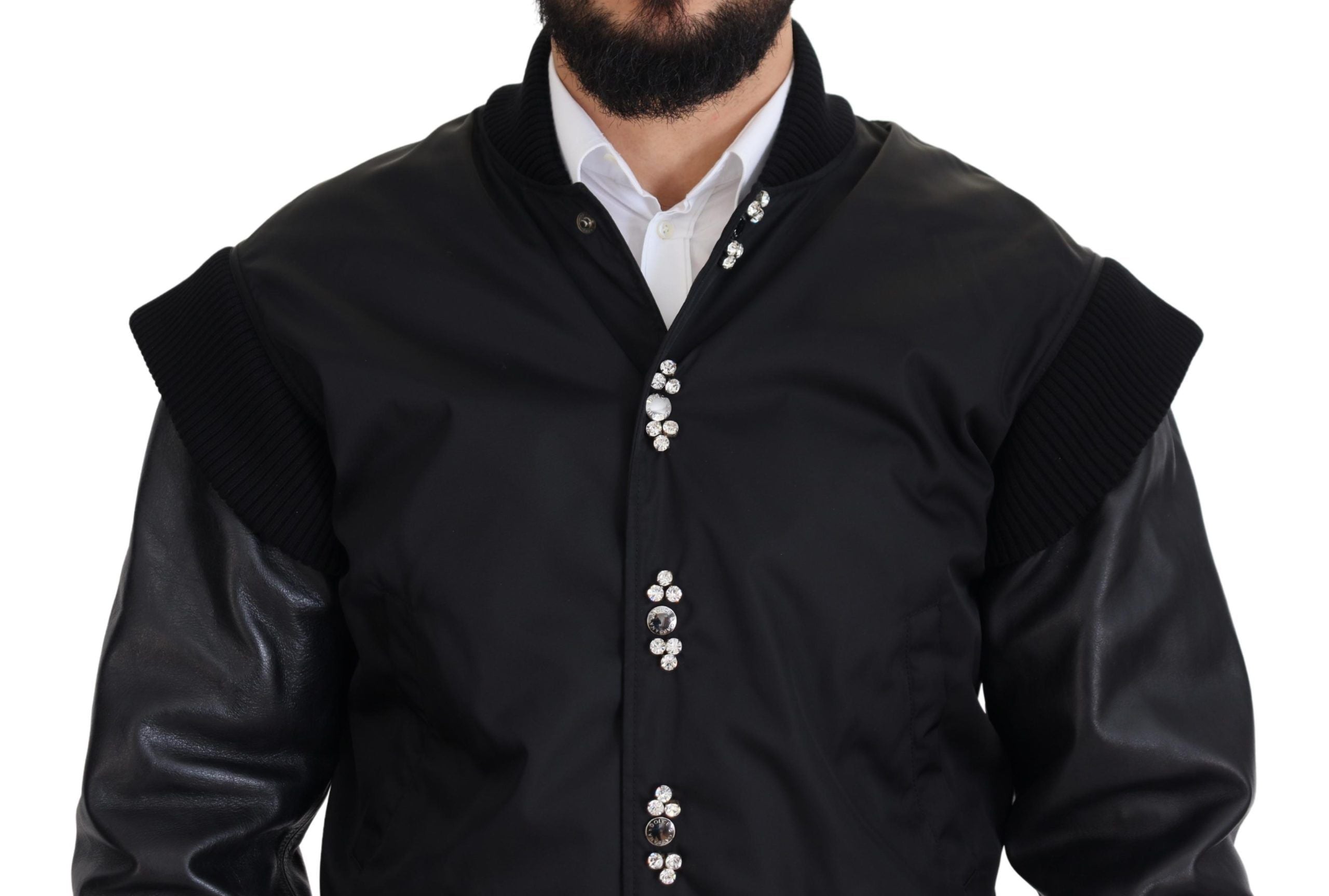 Dolce & Gabbana Black Nylon Crystal Coat Buttons Jacket