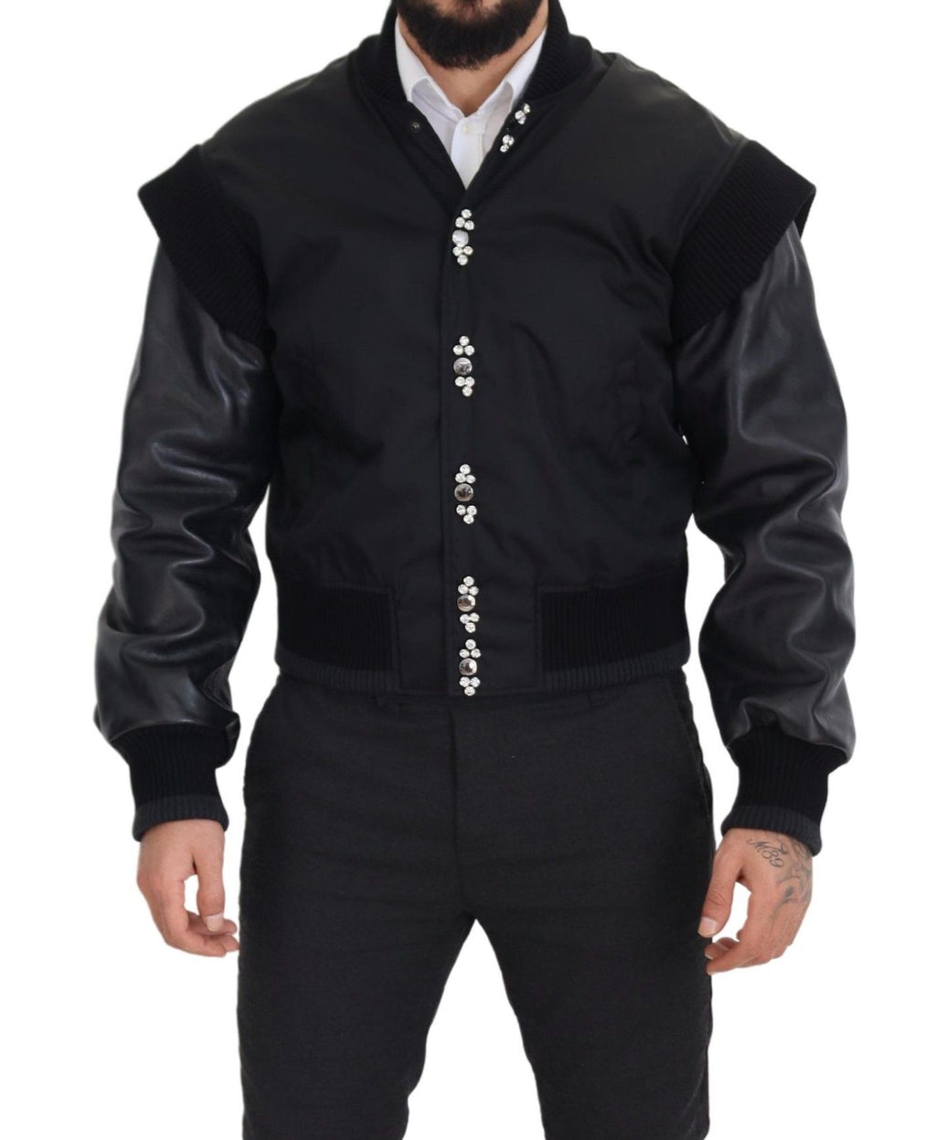 Dolce & Gabbana Black Nylon Crystal Coat Buttons Jacket