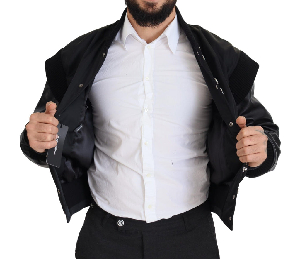 Dolce & Gabbana Black Nylon Crystal Coat Buttons Jacket