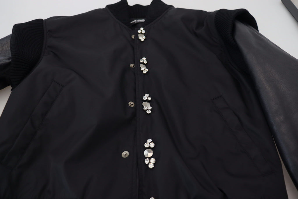 Dolce & Gabbana Black Nylon Crystal Coat Buttons Jacket