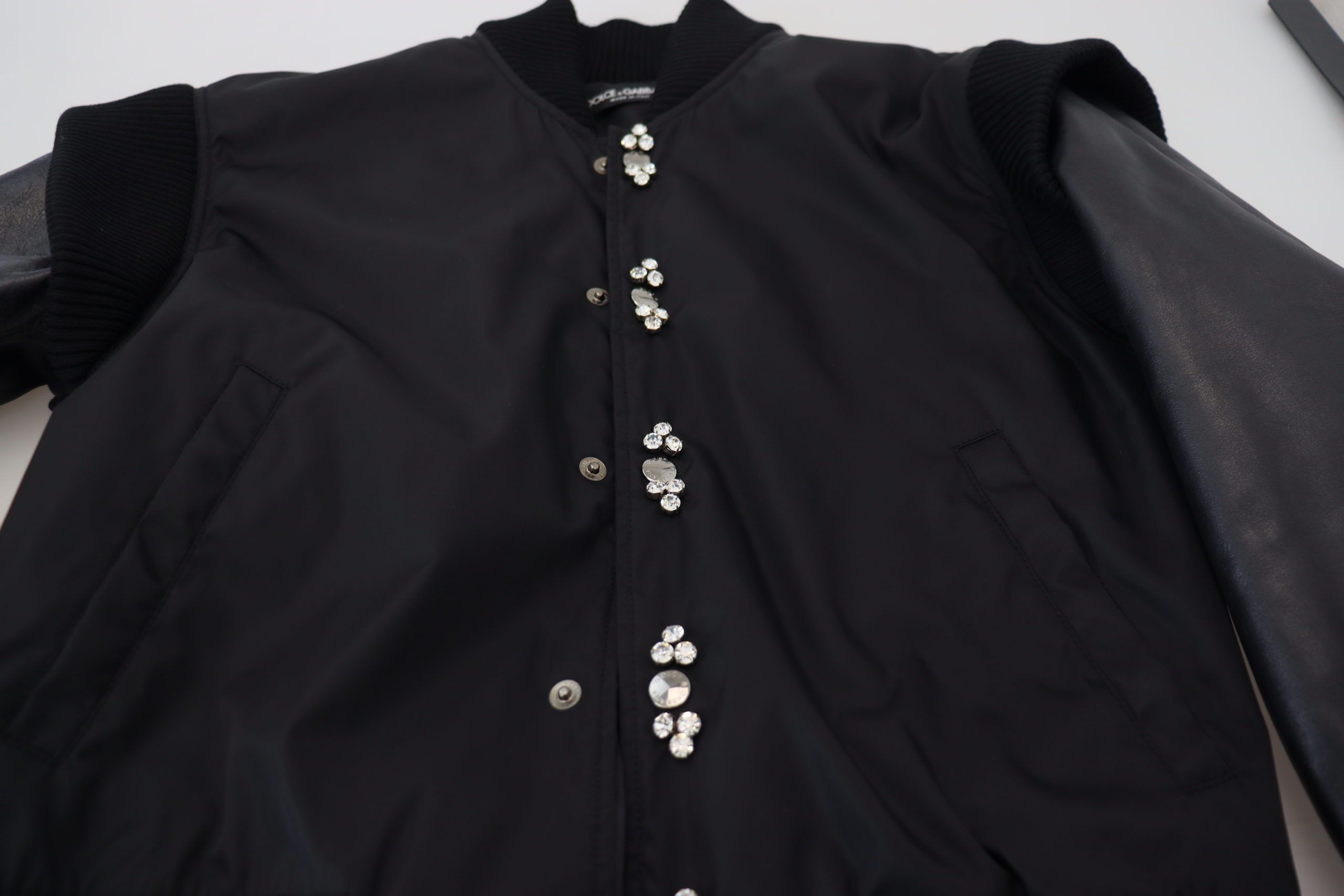 Dolce & Gabbana Black Nylon Crystal Coat Buttons Jacket
