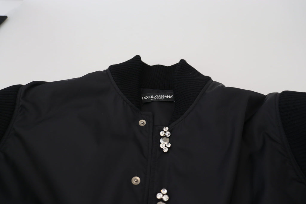 Dolce & Gabbana Black Nylon Crystal Coat Buttons Jacket